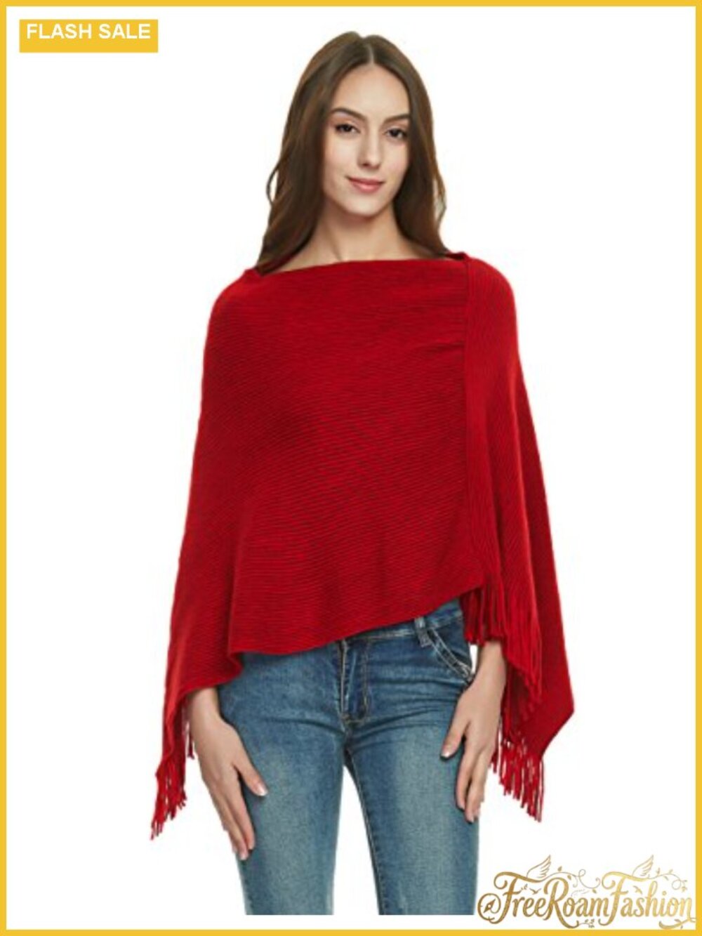 Lightweight Acrylic Poncho Sweater Shawl Wrap Asymmetrical Fringe One Size